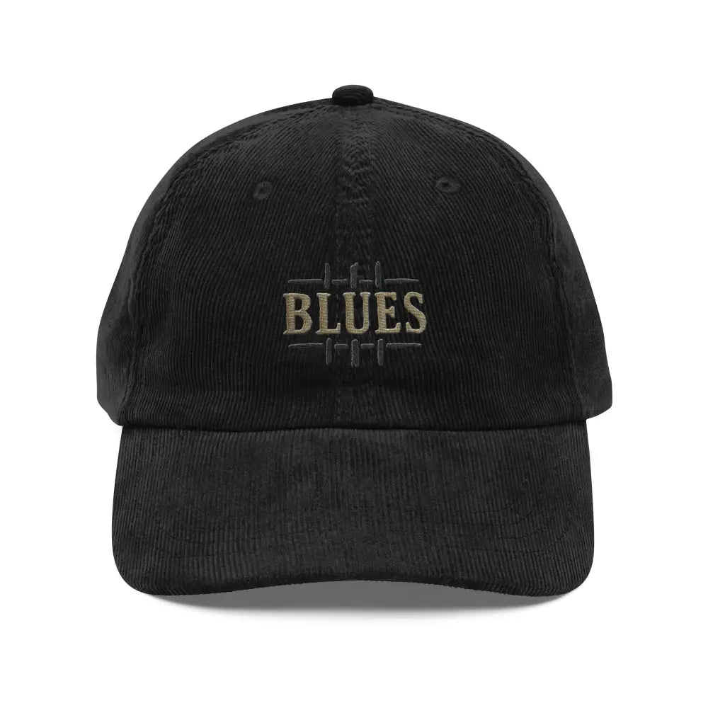Blues embroidered corduroy hat in vintage outlaw-inspired cap style