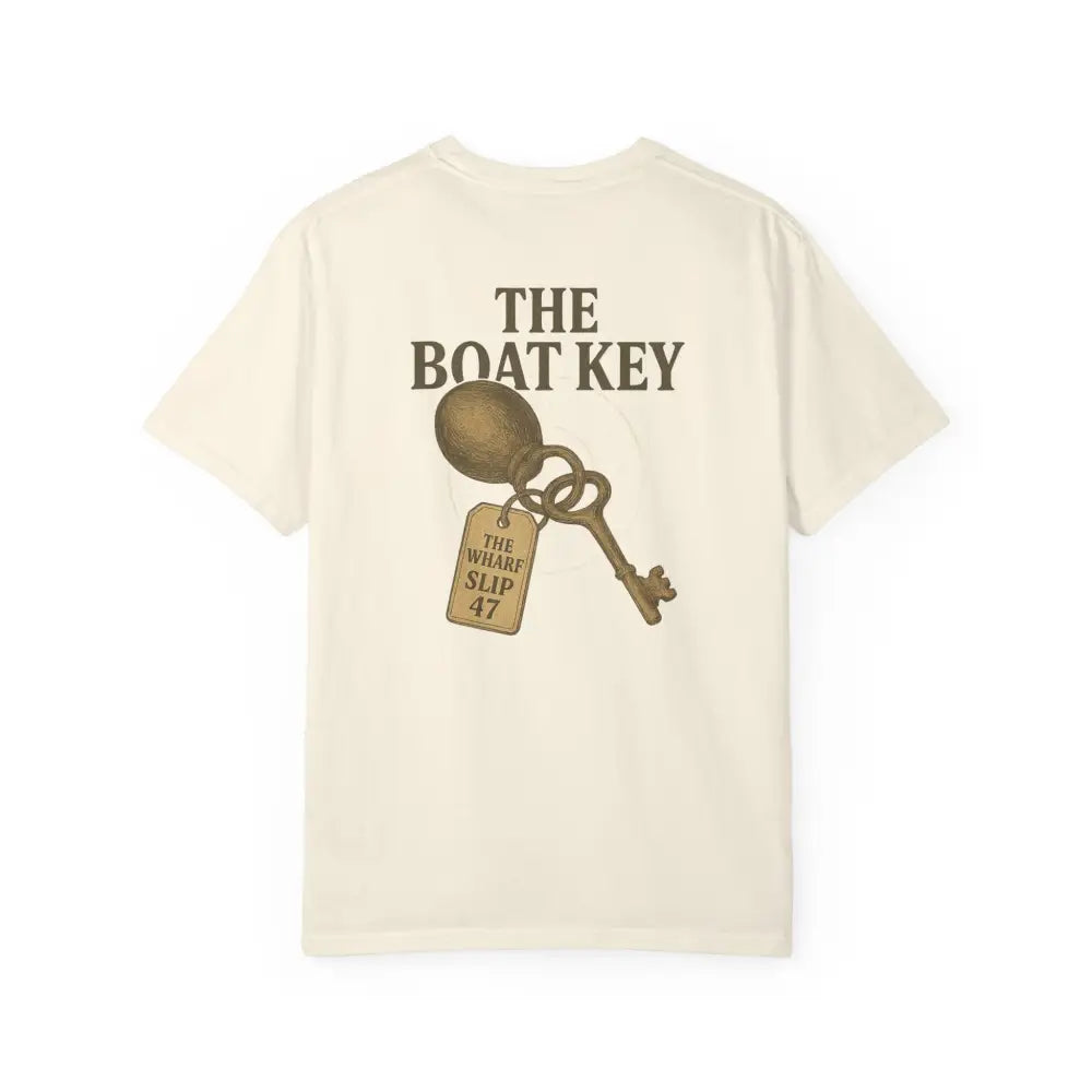 Cream-colored boat key vintage-style tee with key graphic