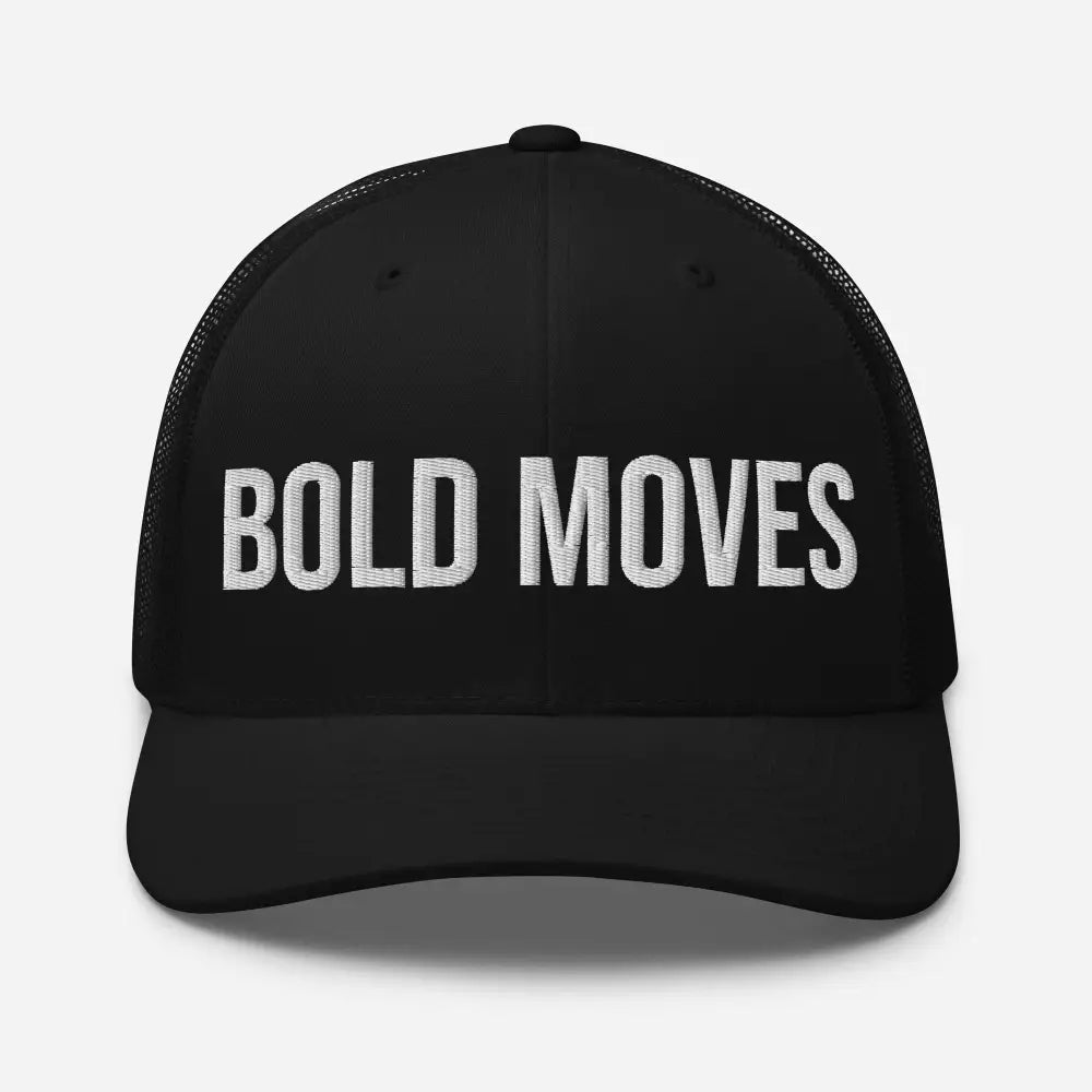 Trini Skies Bold Moves embroidered black mesh trucker cap