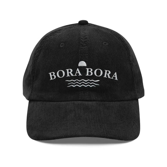Bora Embroidered Vintage Corduroy Cap Embrace Island Vibes in Style - Black / UNISEX / ADULT - black corduroy baseball