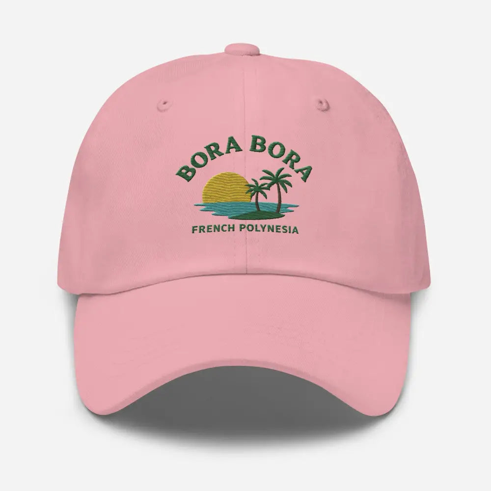 Pink embroidered corduroy hat from Trini Skies Supply, Bora Bora French design