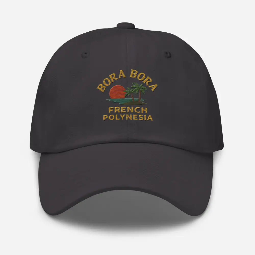 Bora Bora French sunset embroidered corduroy cap with palm tree