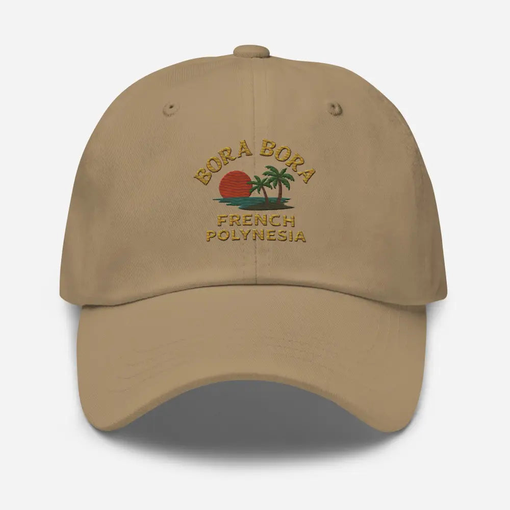 Bora Bora sunset embroidered tan baseball cap