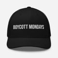 Trini Skies Boycott Mondays embroidered trucker cap in black