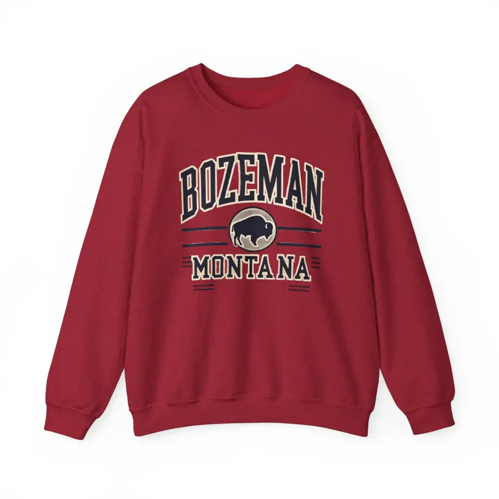 Red Bozeman Montana graphic sweatshirt with bison print