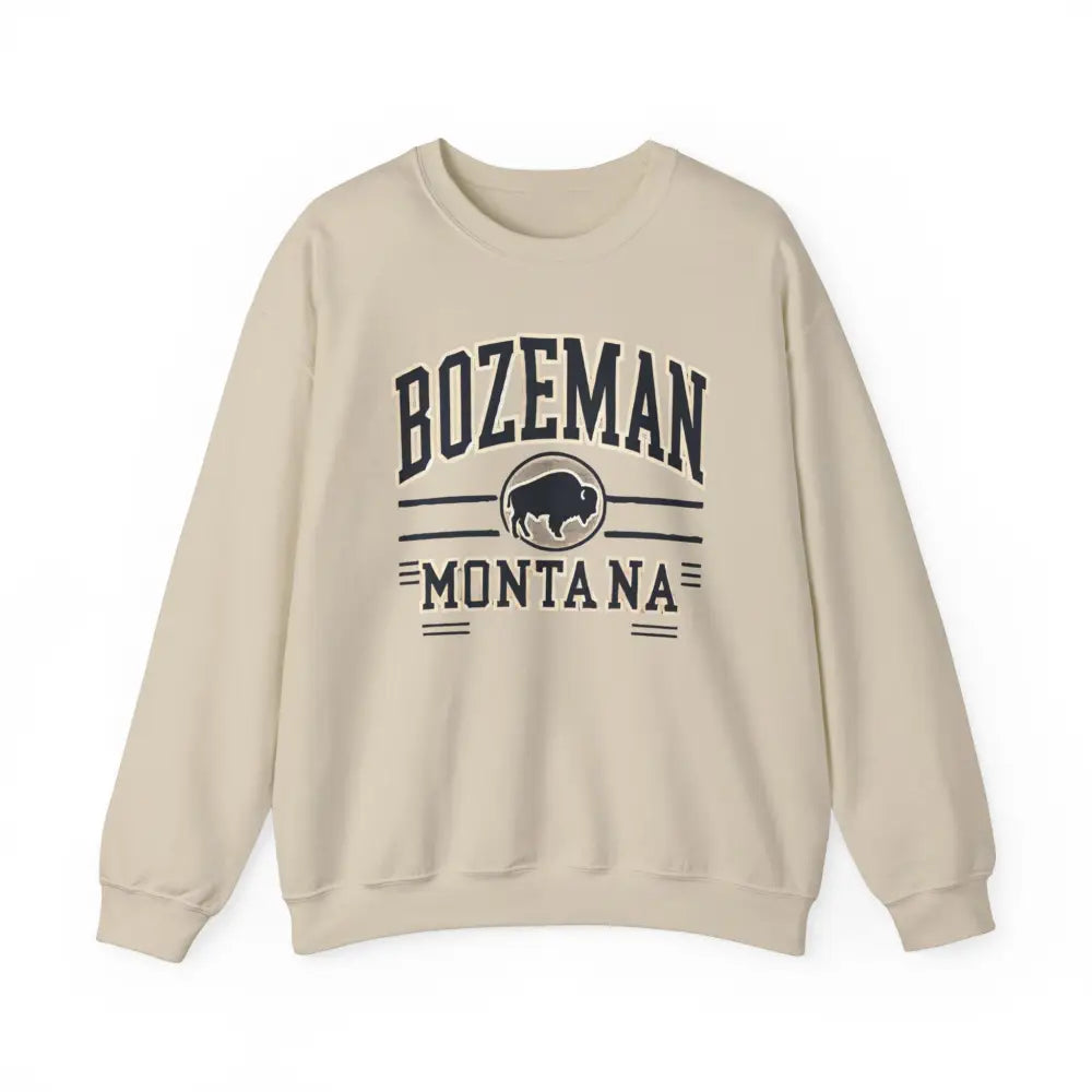 Bozeman Montana bison graphic on beige crewneck sweatshirt