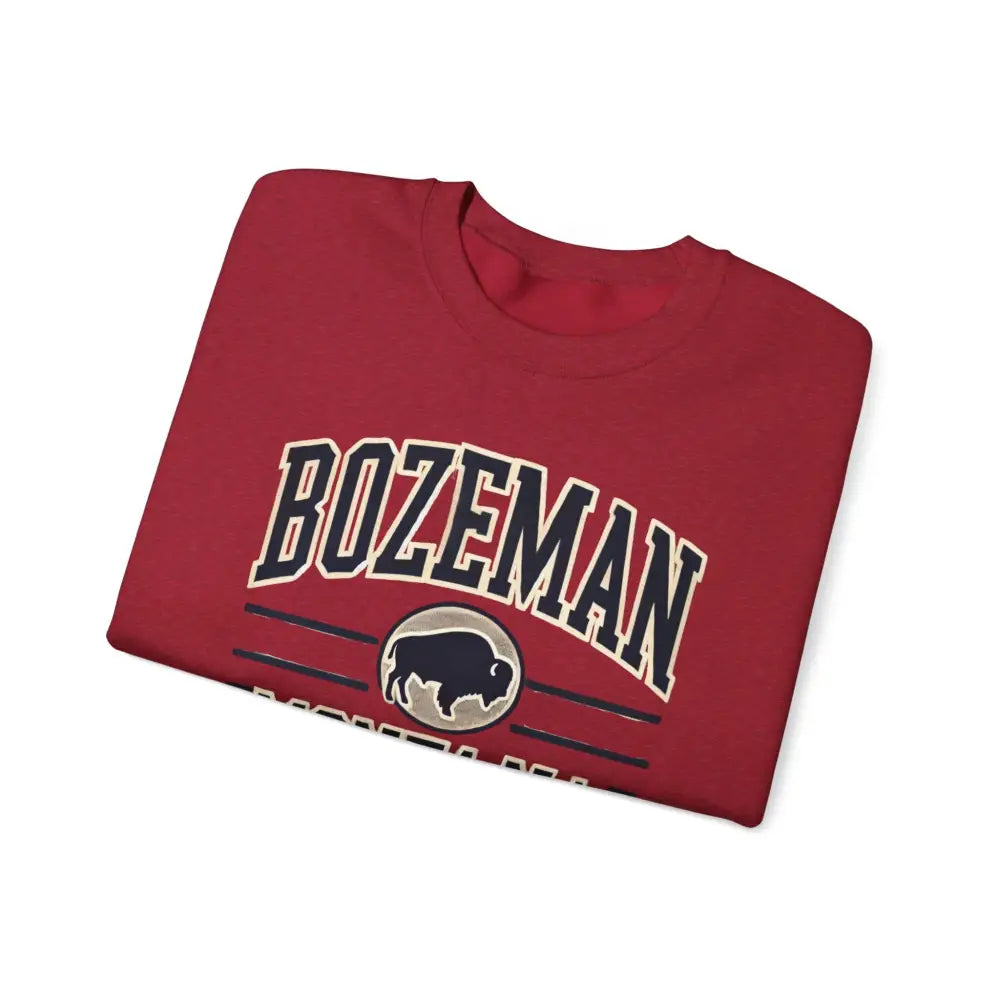 Bozeman Montana buffalo graphic on maroon t-shirt sweatshirt