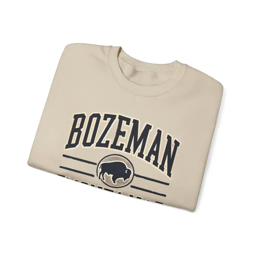 Bozeman Montana graphic folded beige long-sleeved t-shirt with buffalo