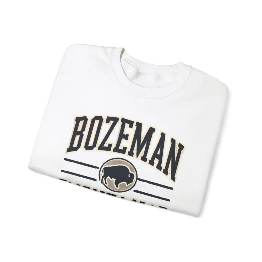 Bozeman Montana graphic folded white crewneck sweatshirt with bison