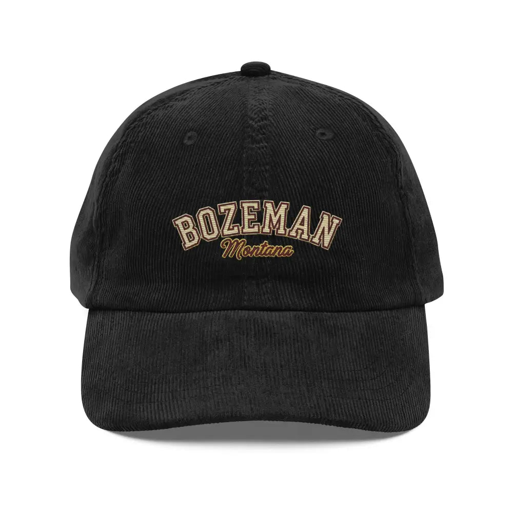 Bozeman Montana corduroy hat with retro embroidered dad cap design