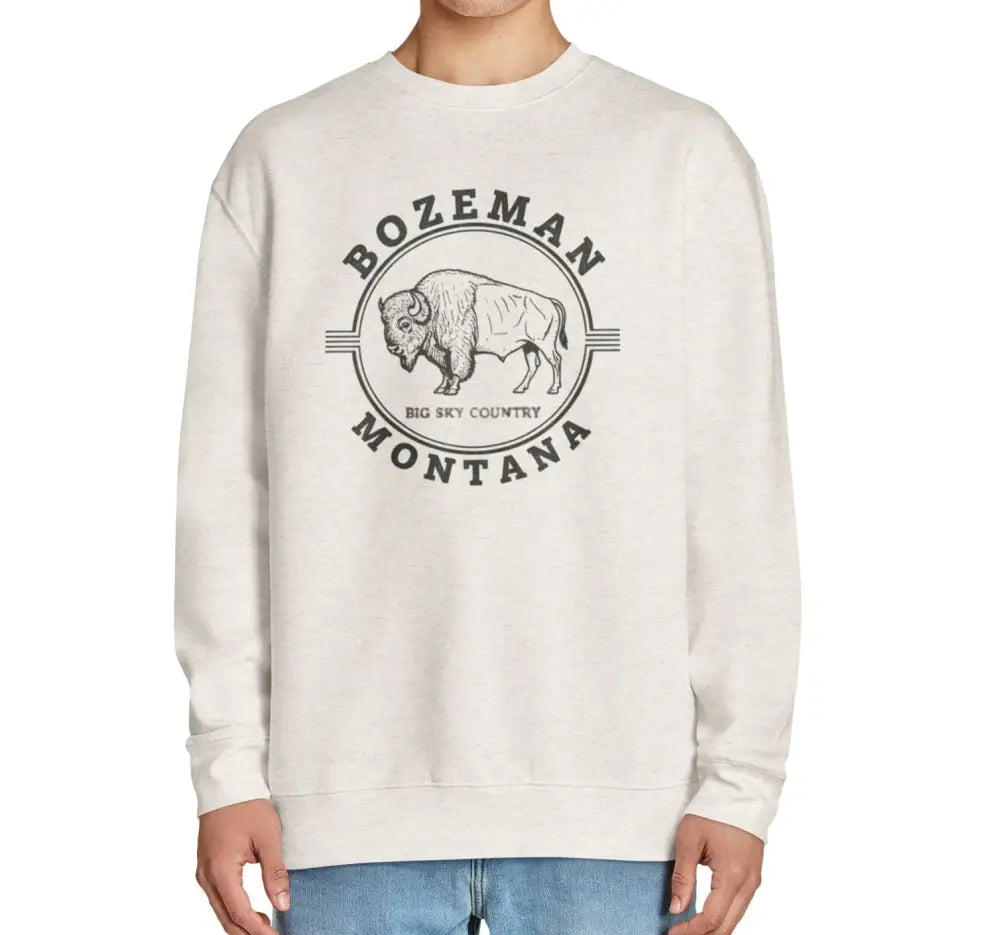Cream-colored Bozeman Montana bison graphic cotton crewneck sweatshirt