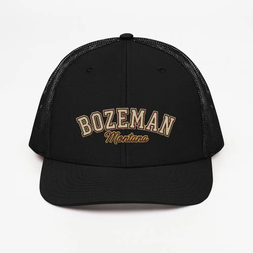 Black Bozeman Montana Richardson trucker hat with embroidered Bozeman Montana logo