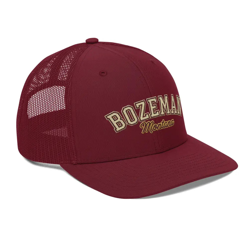 Bozeman Montana Richardson retro embroidered trucker hat in maroon mesh
