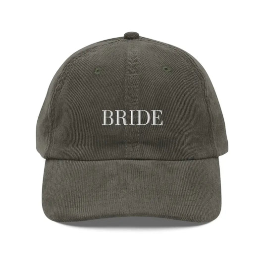 Bride Embroidered Vintage Corduroy Cap - Wedding Hat with Gold Buckle - Olive - Hats olive green corduroy baseball cap 1