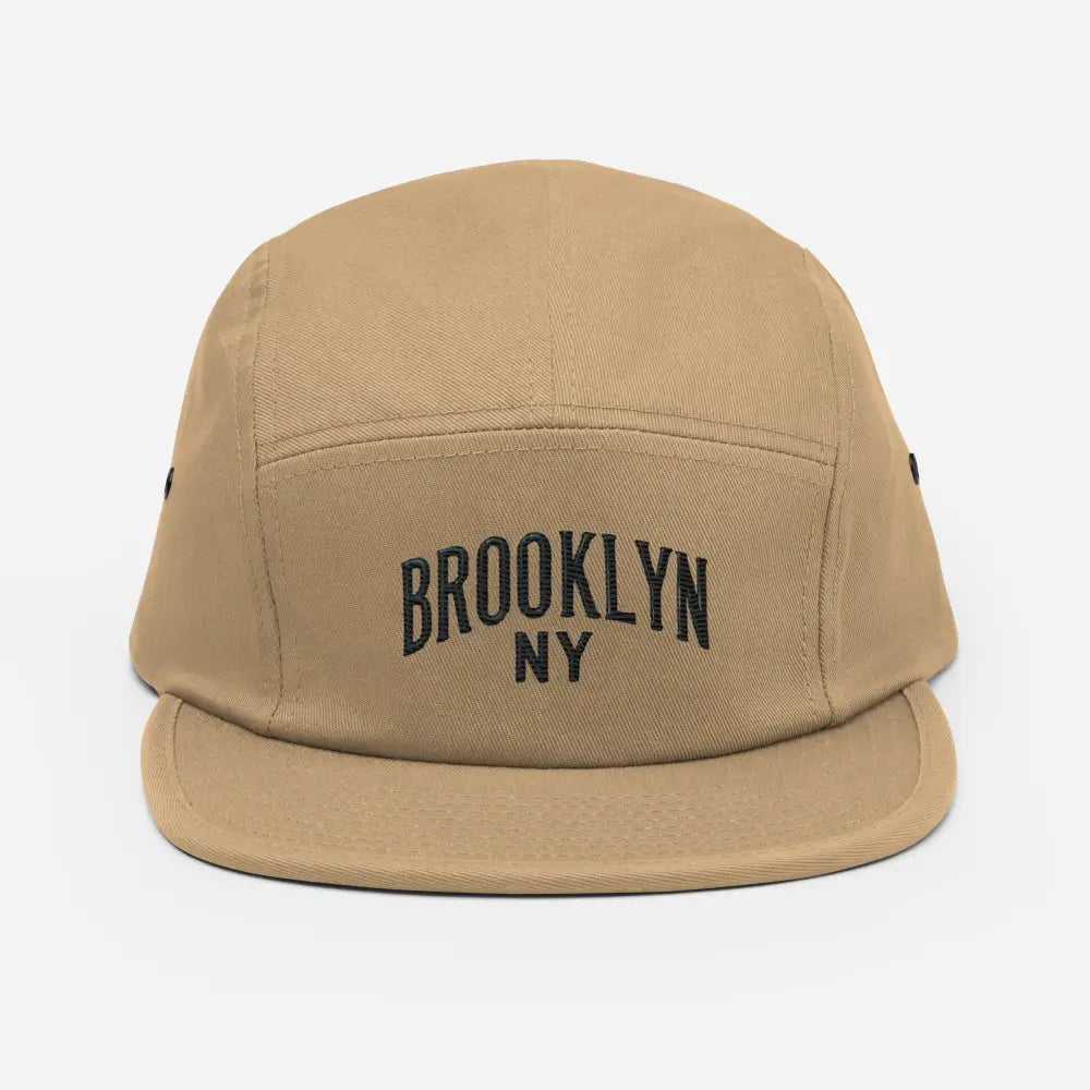 Beige Brooklyn NY embroidered five-panel cap urban streetwear essential