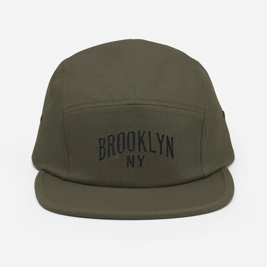 Brooklyn NY Embroidered Camper Hat – Urban Streetwear Essential - Olive - Hats olive green five-panel cap flat 1