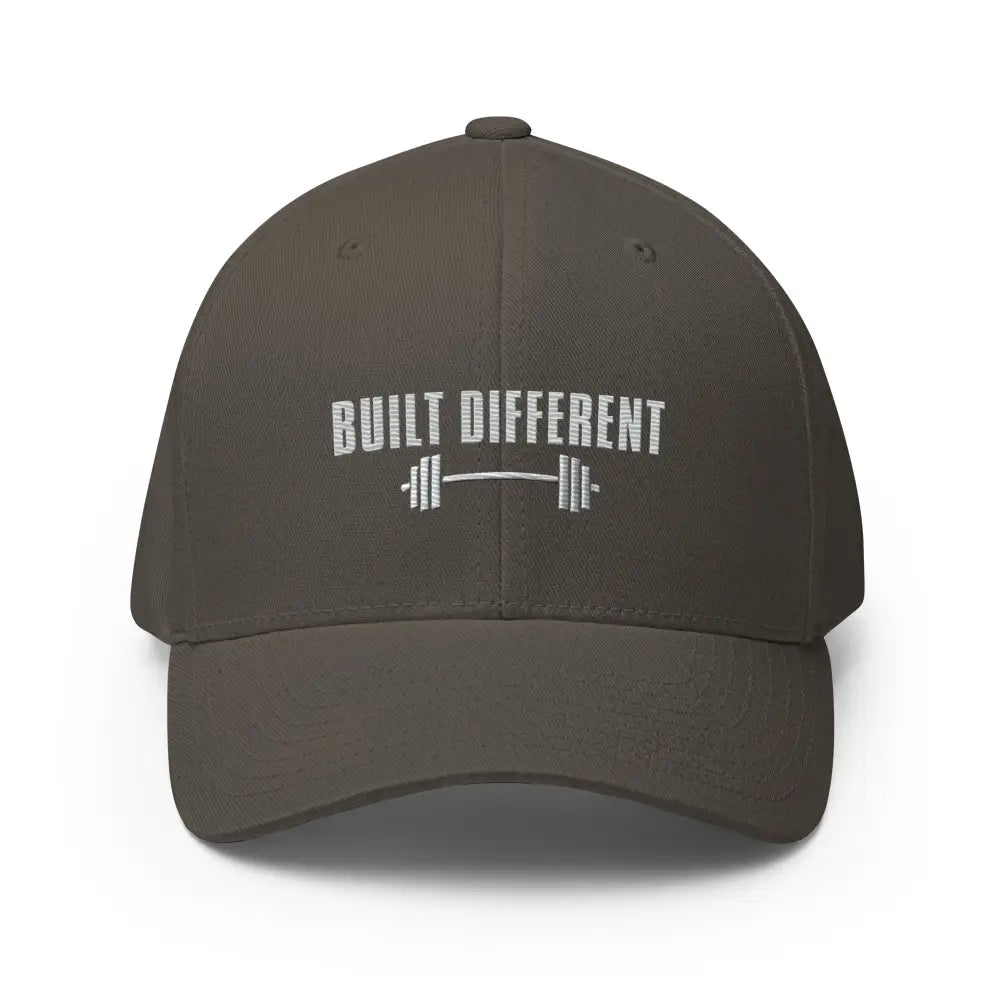 Trini Skies Built Different embroidered performance cap with barbell