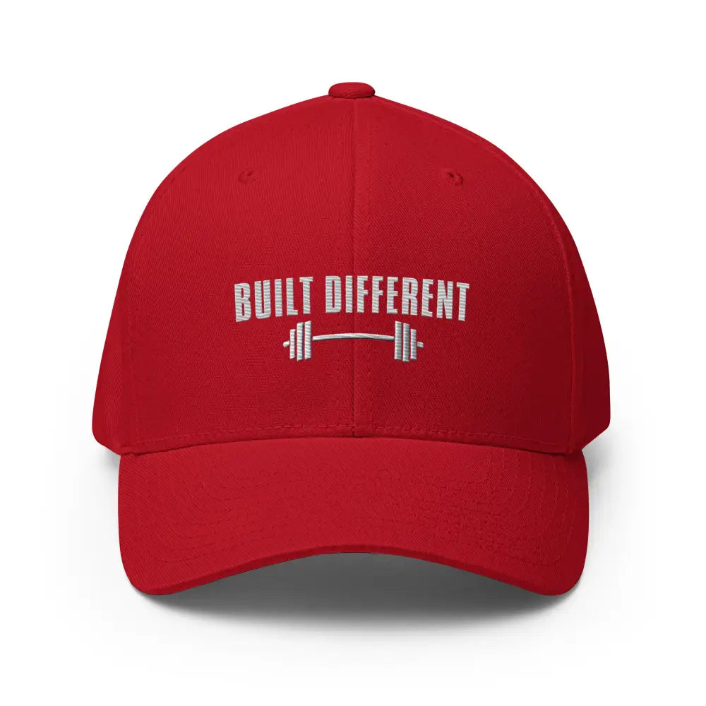 Red Built Different embroidered performance cap by Trini Skies