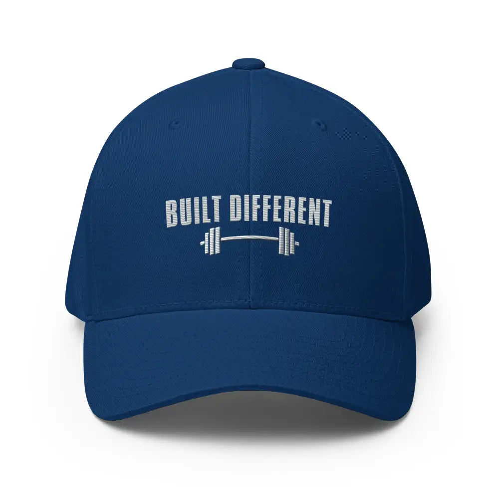 Trini Skies Built Different embroidered performance cap with barbell