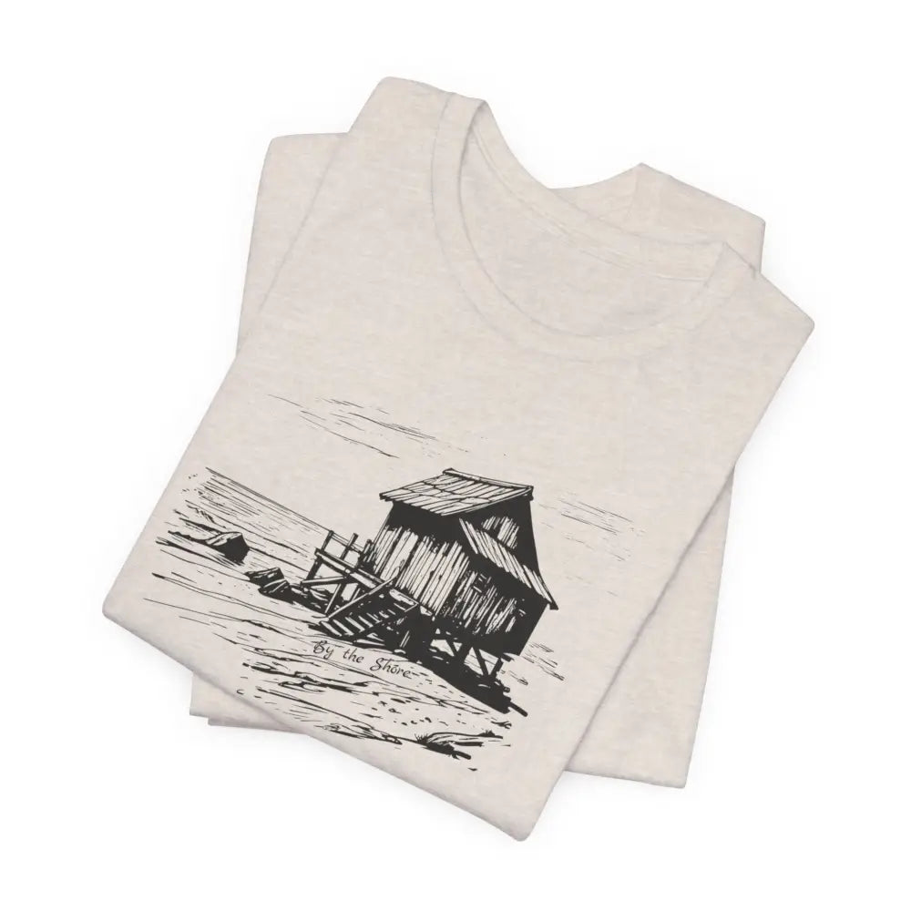 Trini Skies shore cabin tee with beach shack graphic