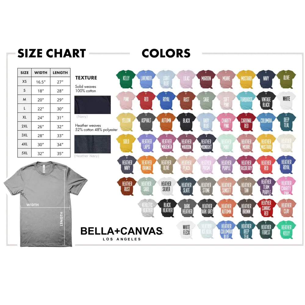 Trini Skies Shore Cabin Tee Size and Color Chart