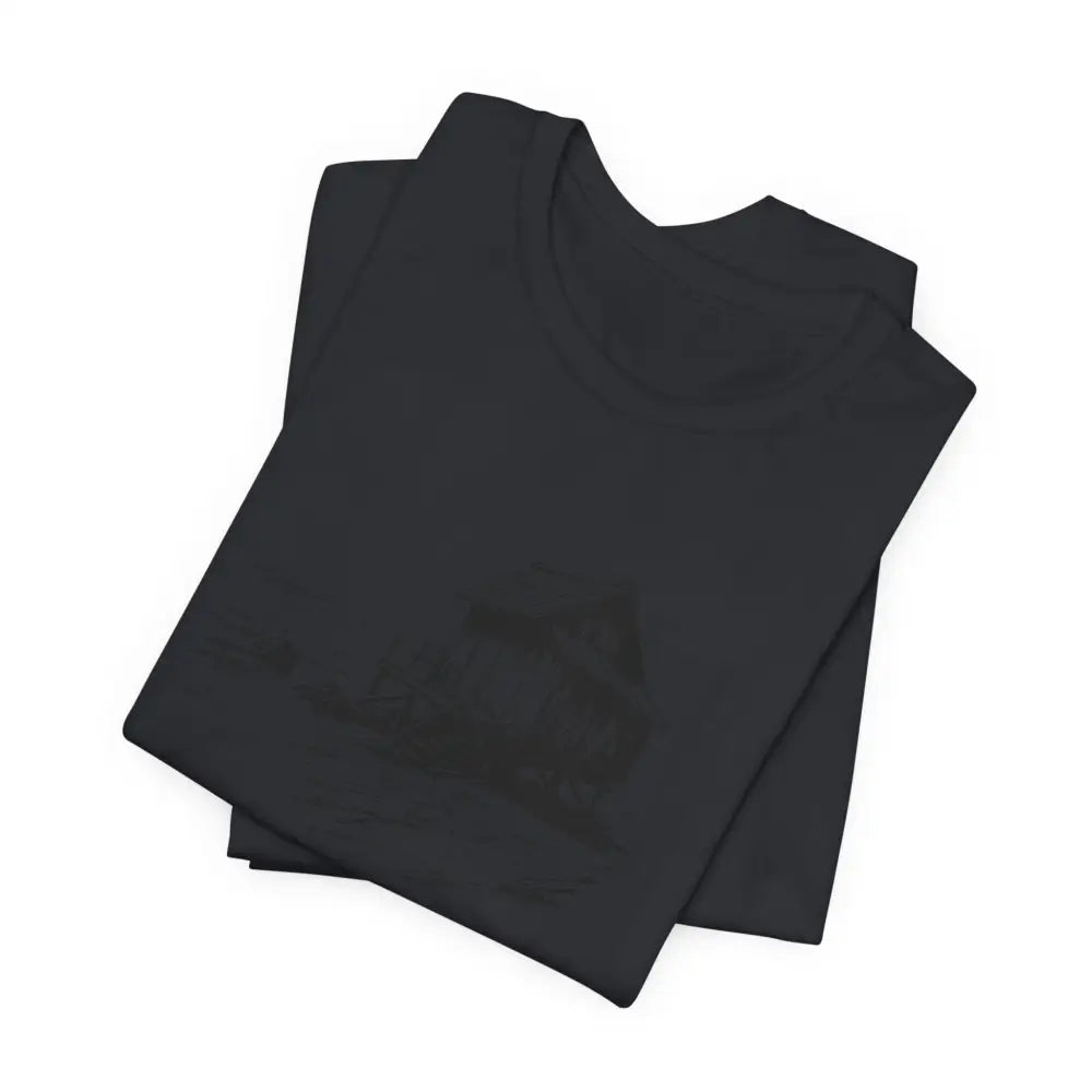 Folded black short-sleeved Trini Skies shore cabin tee