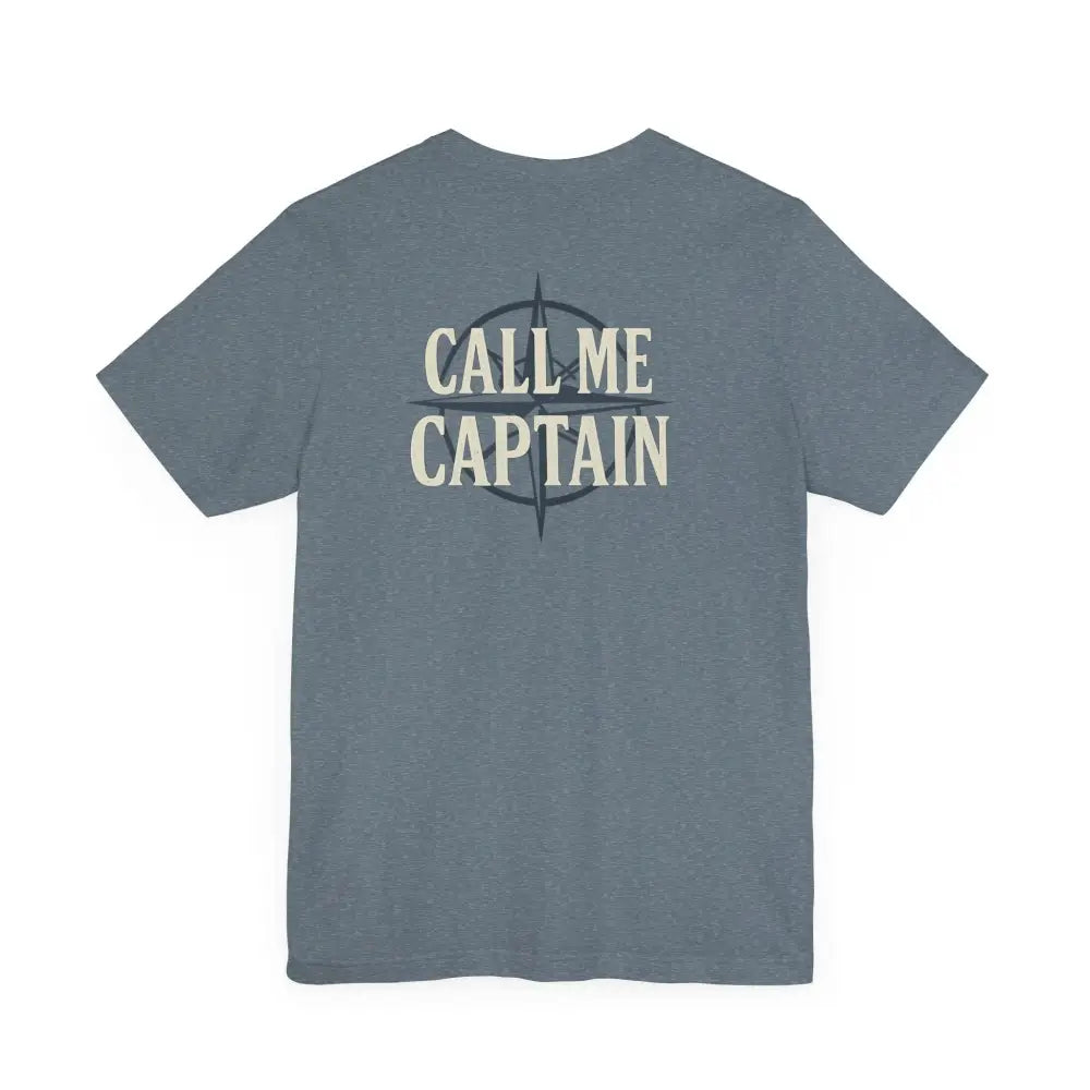 Trini Skies Supply nautical compass tee in blue-grey with Call Me Captain print