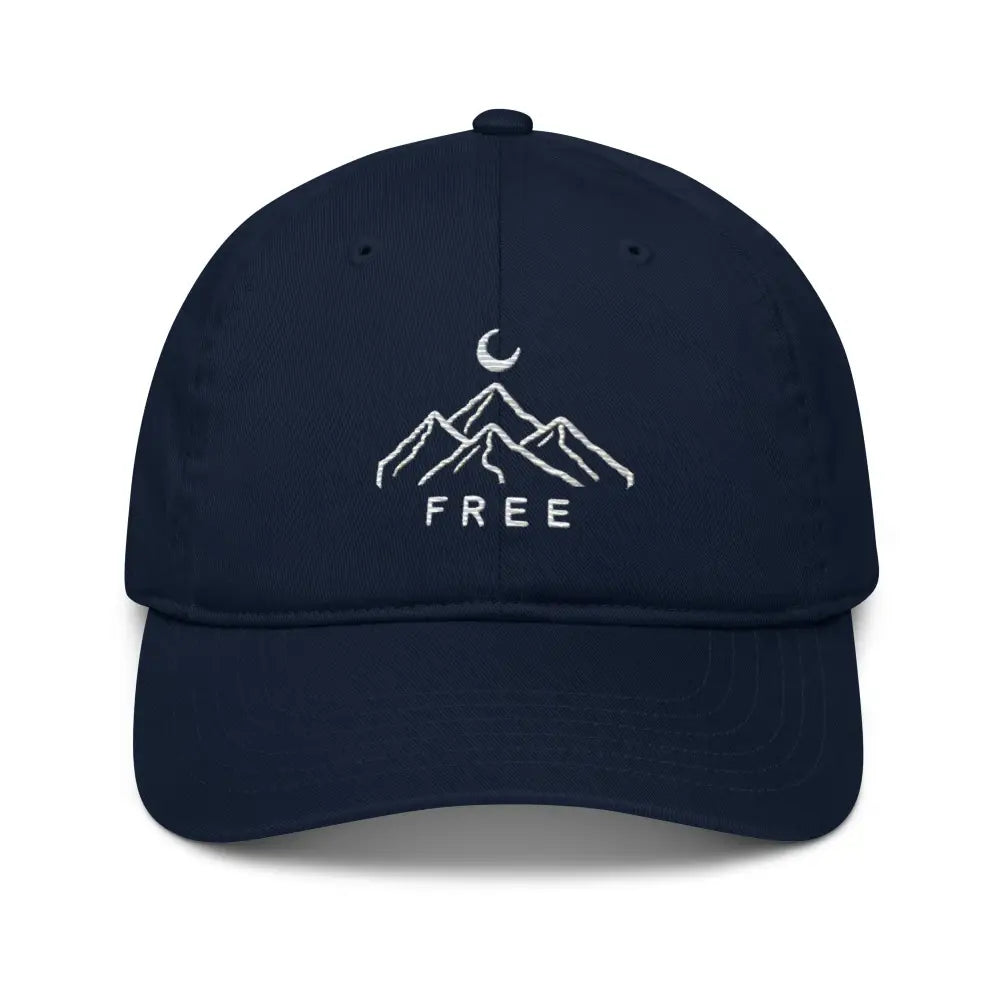 Wilderness minimalist embroidered navy cap with mountain moon design
