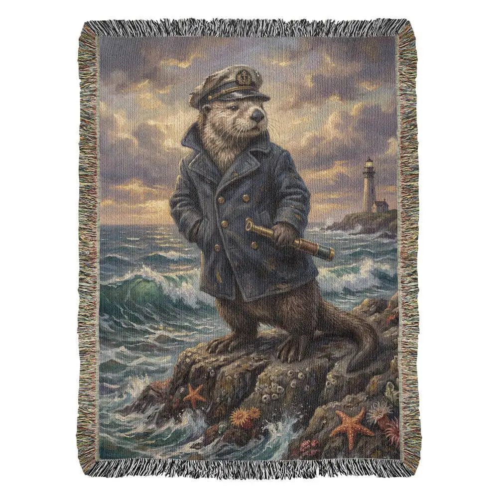 Captain Silas the Pacific Otter nautical woven cotton blanket tapestry
