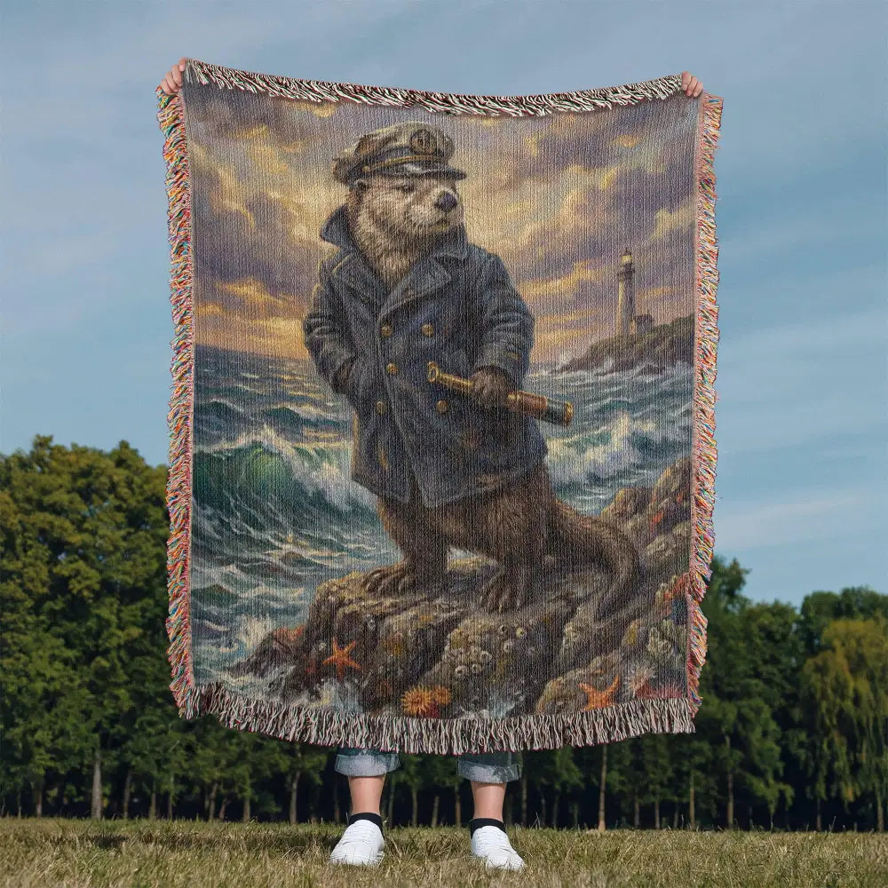 Captain Silas the Pacific Otter nautical woven cotton blanket tapestry