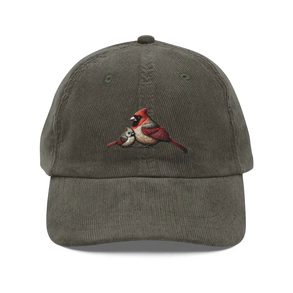 Vintage corduroy baseball cap with embroidered cardinals