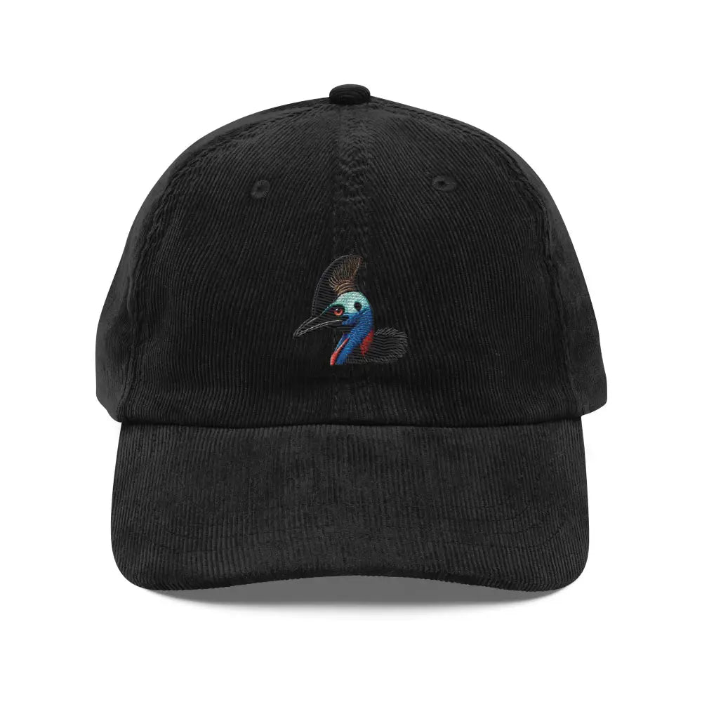 Trini Skies cassowary embroidered vintage corduroy baseball cap