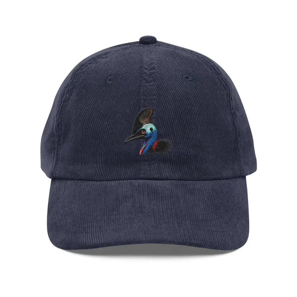 Cassowary embroidered vintage navy blue corduroy baseball cap