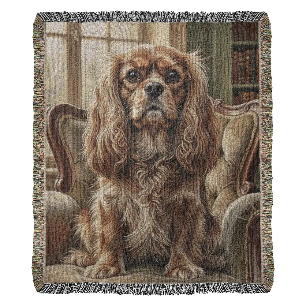 Cavalier King Charles spaniel on cotton heritage blanket pet lover gift