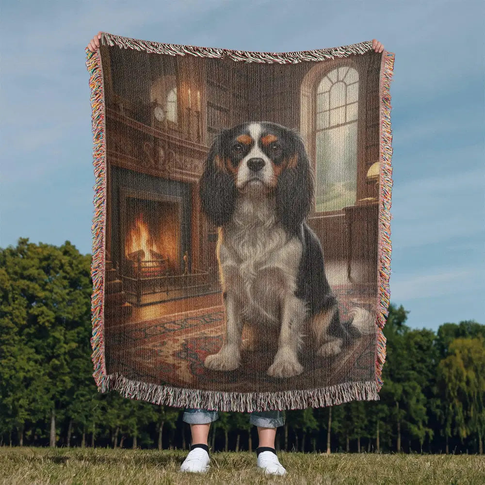 Cozy cavalier king charles spaniel woven blanket in cotton tapestry