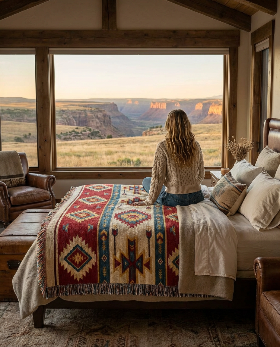 The Canyon Ridge Woven Tapestry Throw |  Southwestern Geometric Blanket
