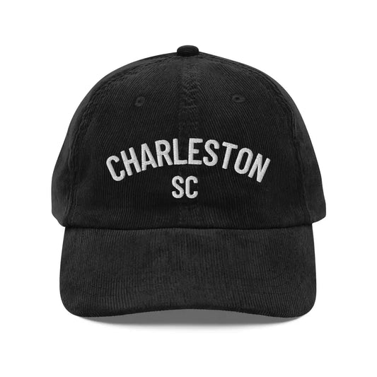 Charleston SC Vintage Corduroy Cap Embrace Southern Charm in Style - Black / UNISEX / ADULT - Hats black corduroy