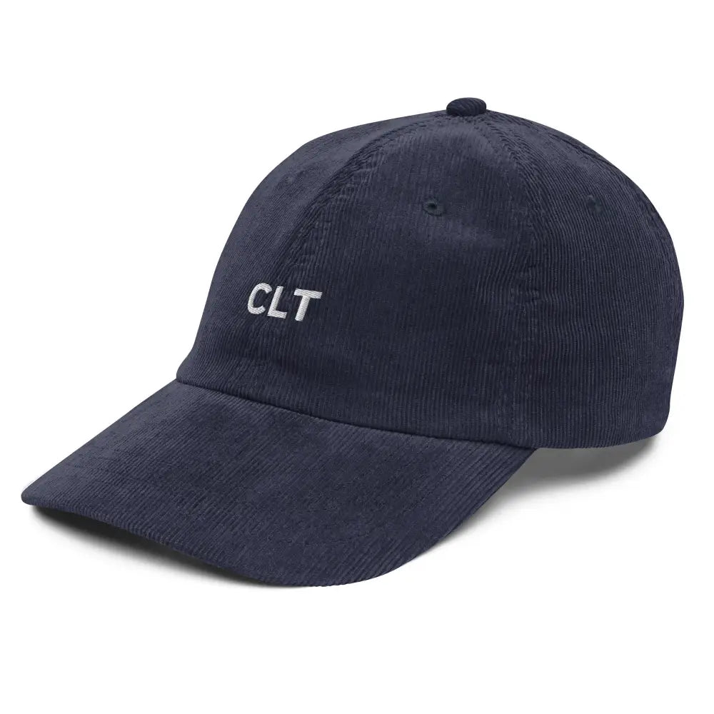Charlotte CLT airport code corduroy dad hat in navy blue