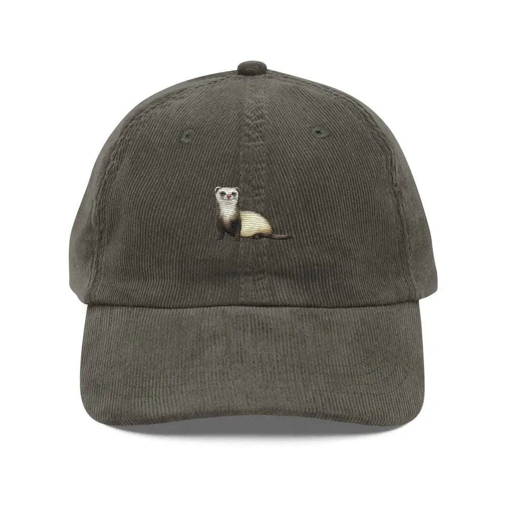 Charming ferret embroidered vintage corduroy cap by Trini Skies