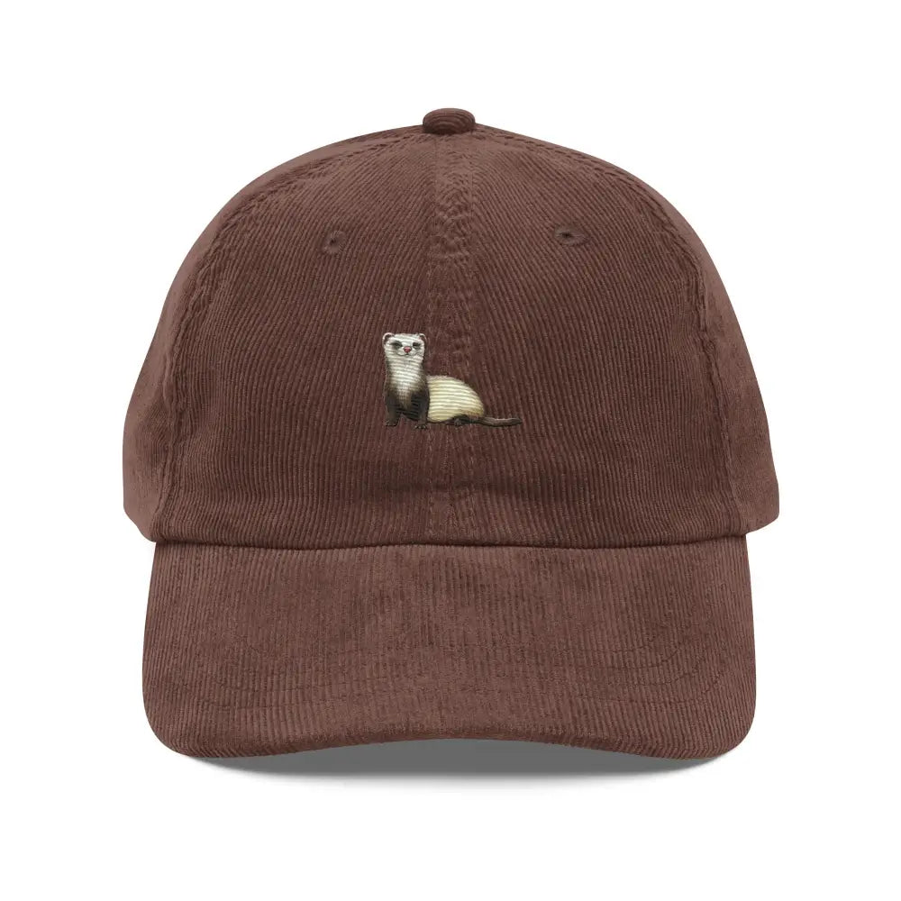 Charming ferret embroidered vintage corduroy cap by Trini Skies