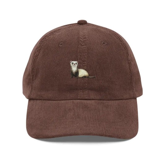 Charming Ferret Embroidered Vintage Corduroy Cap Adjustable Strap - Brown - Hats brown corduroy baseball cap