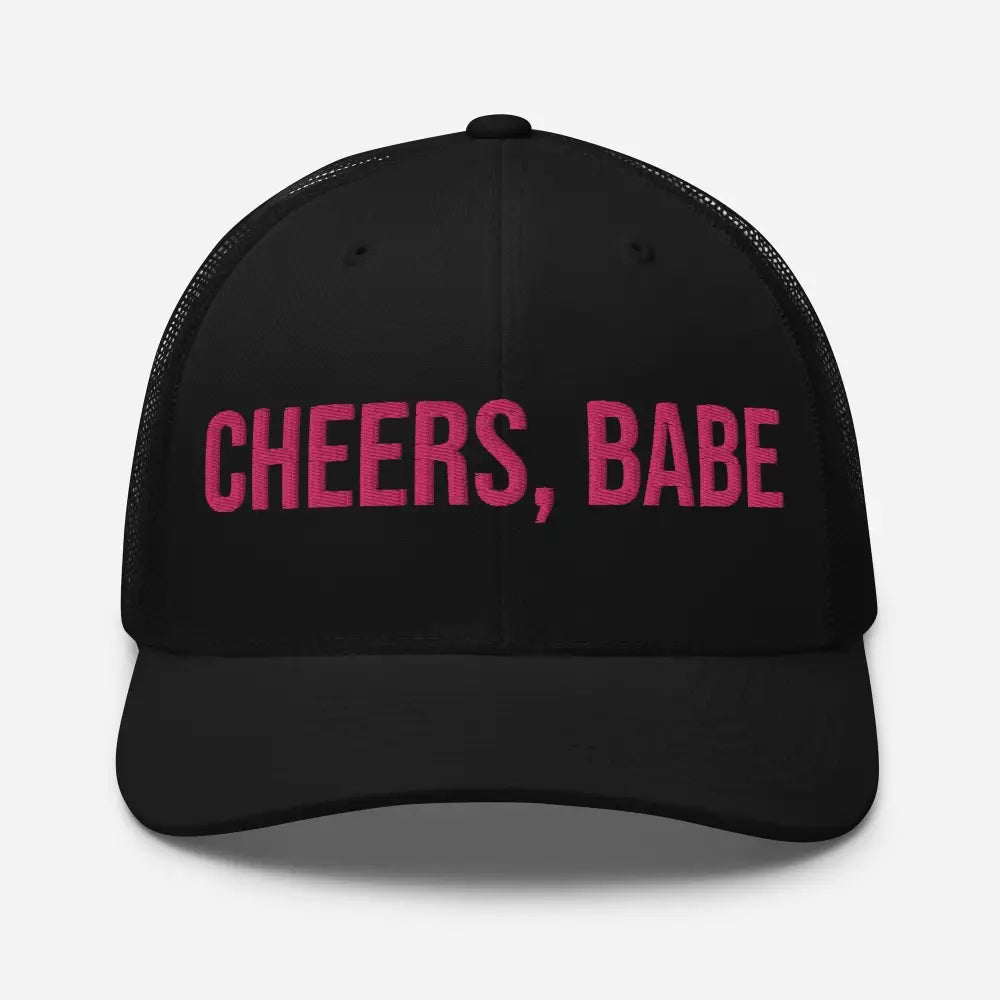 Cheers Babe Embroidered Black Mesh-Back Trini Skies Trucker Style Cap
