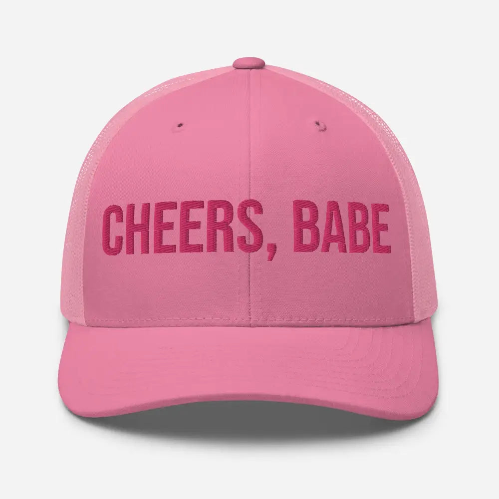 Pink cheers babe embroidered Trini Skies trucker style corduroy cap