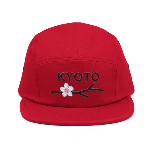 Red Cherry Blossom Five Panel Embroidered Hat Kyoto Japan Design