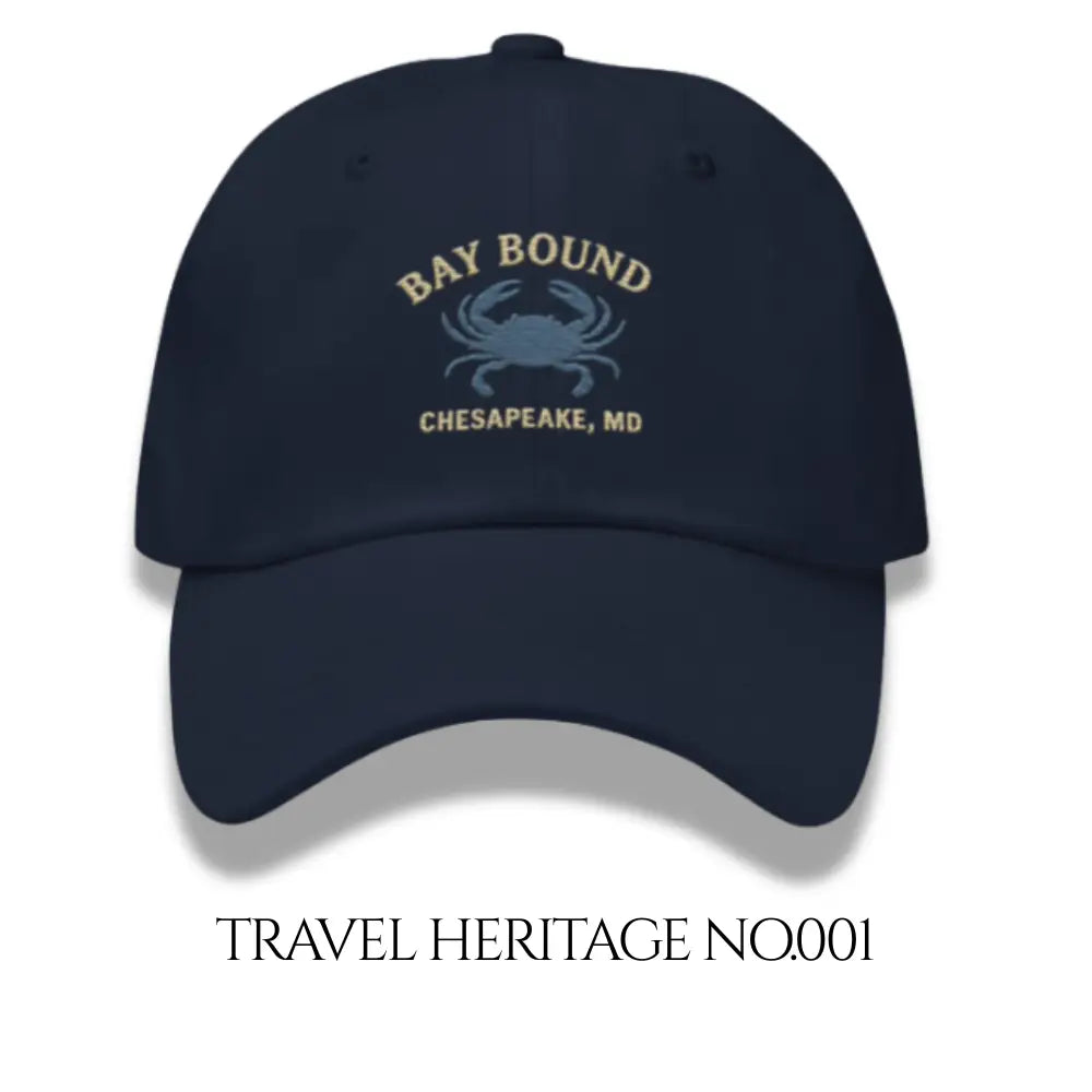 Yupoong dad hat with Bay Bound Chesapeake MD crab design