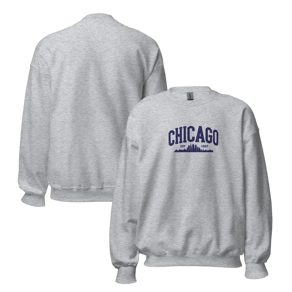 Two light grey Trini Skies embroidered Chicago sweatshirts