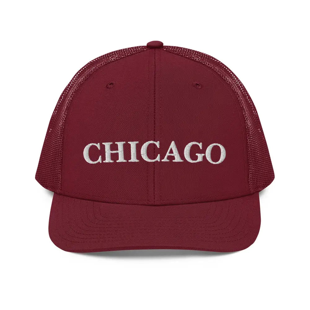 Maroon Chicago embroidered Richardson 112 trucker cap by Trini Skies