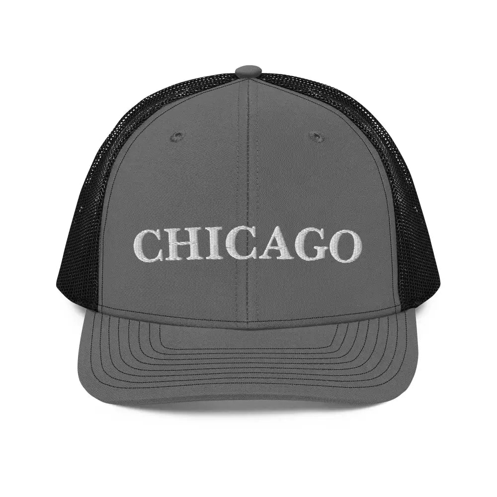 Gray Chicago embroidered Richardson trucker cap by Trini Skies