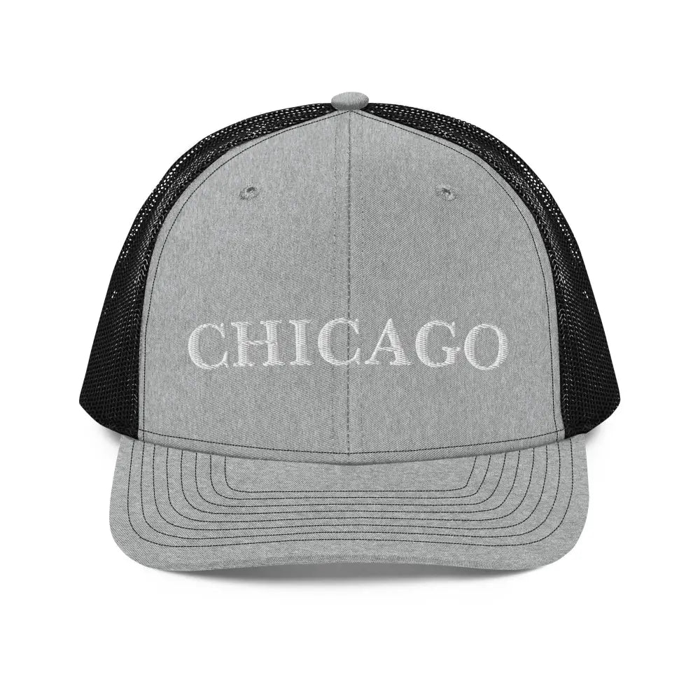 Chicago Embroidered Richardson 112 Trucker Cap in Gray Black by Trini Skies