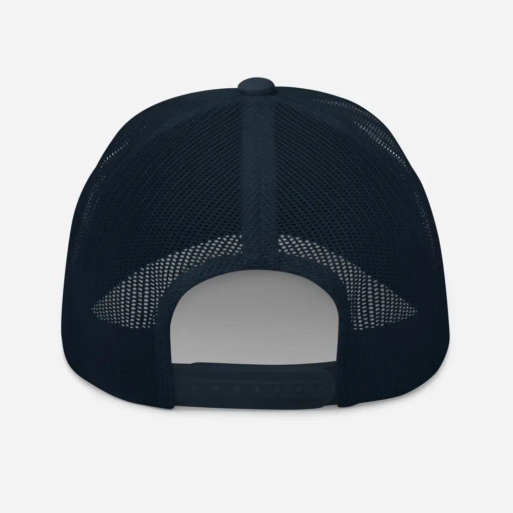 Chicago Embroidered Trucker Hat in Navy Blue Mesh